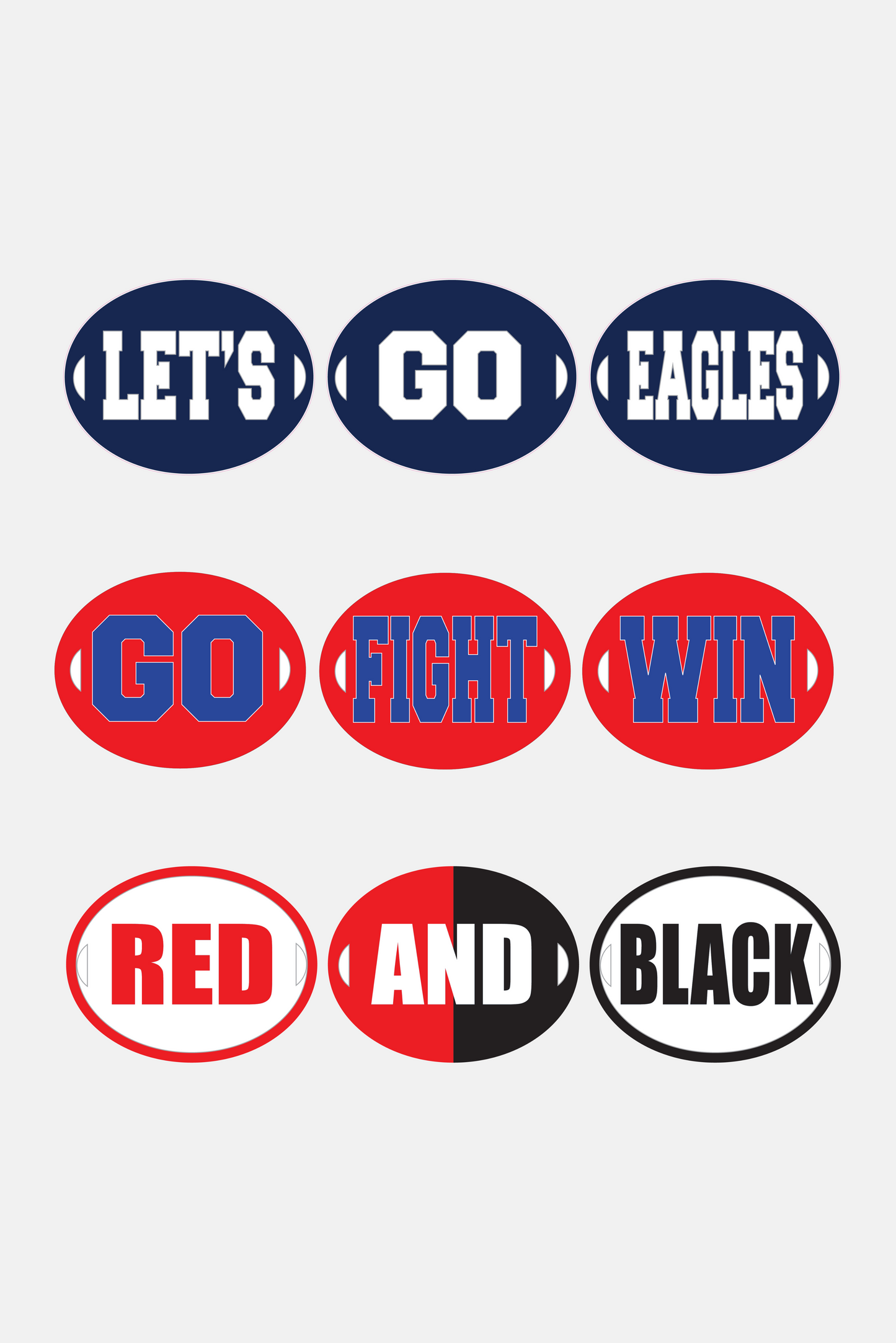 Let's go eagles and go fight win and color oval chant signs perfect for supporting a school football team during games.
