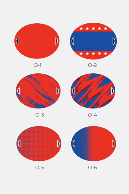 blue and red stylized chant signs for school football teams