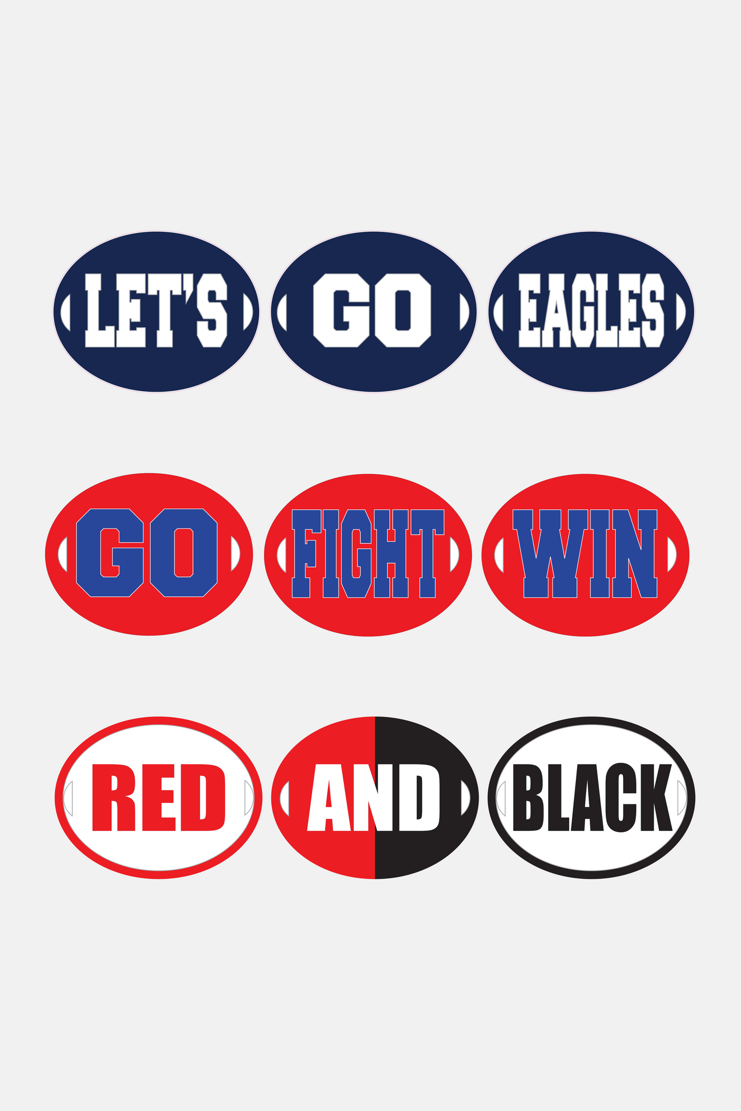 Let's go eagles and go fight win and color oval chant signs perfect for supporting a school football team during games. 